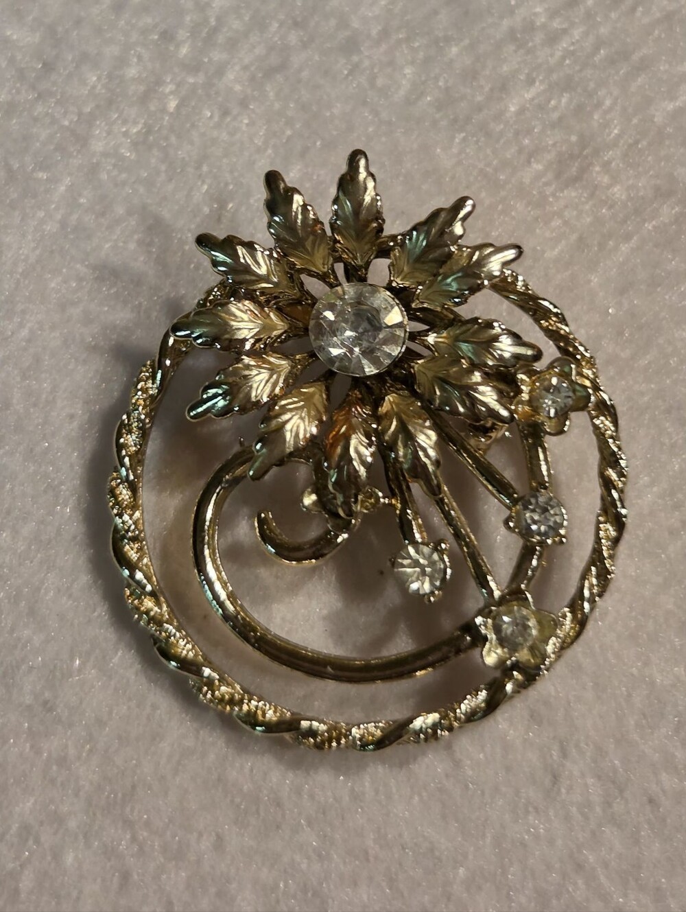 Gold-Tone Floral Crystal Brooch - Elegant Womenβs Jewelry